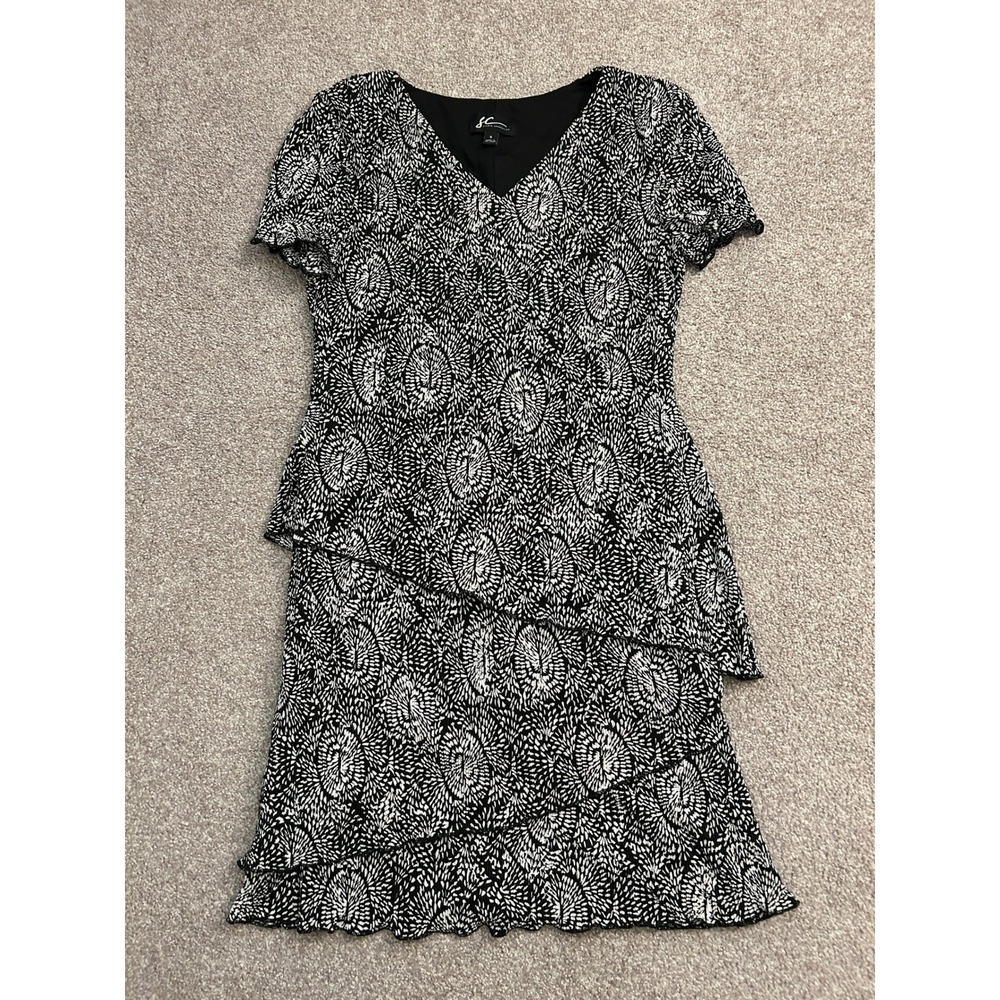 Festival Studio Connection Dress Womens 6 Black White Excellent Tiered V-Neck